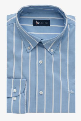 Dur ανδρικό πουκάμισο button down με ριγέ σχέδιο και κεντημένο λογότυπο Regular Fit - 11020772 Γαλάζιο